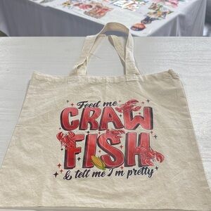 Crawfish Themed Tote Bag - Red and Cream